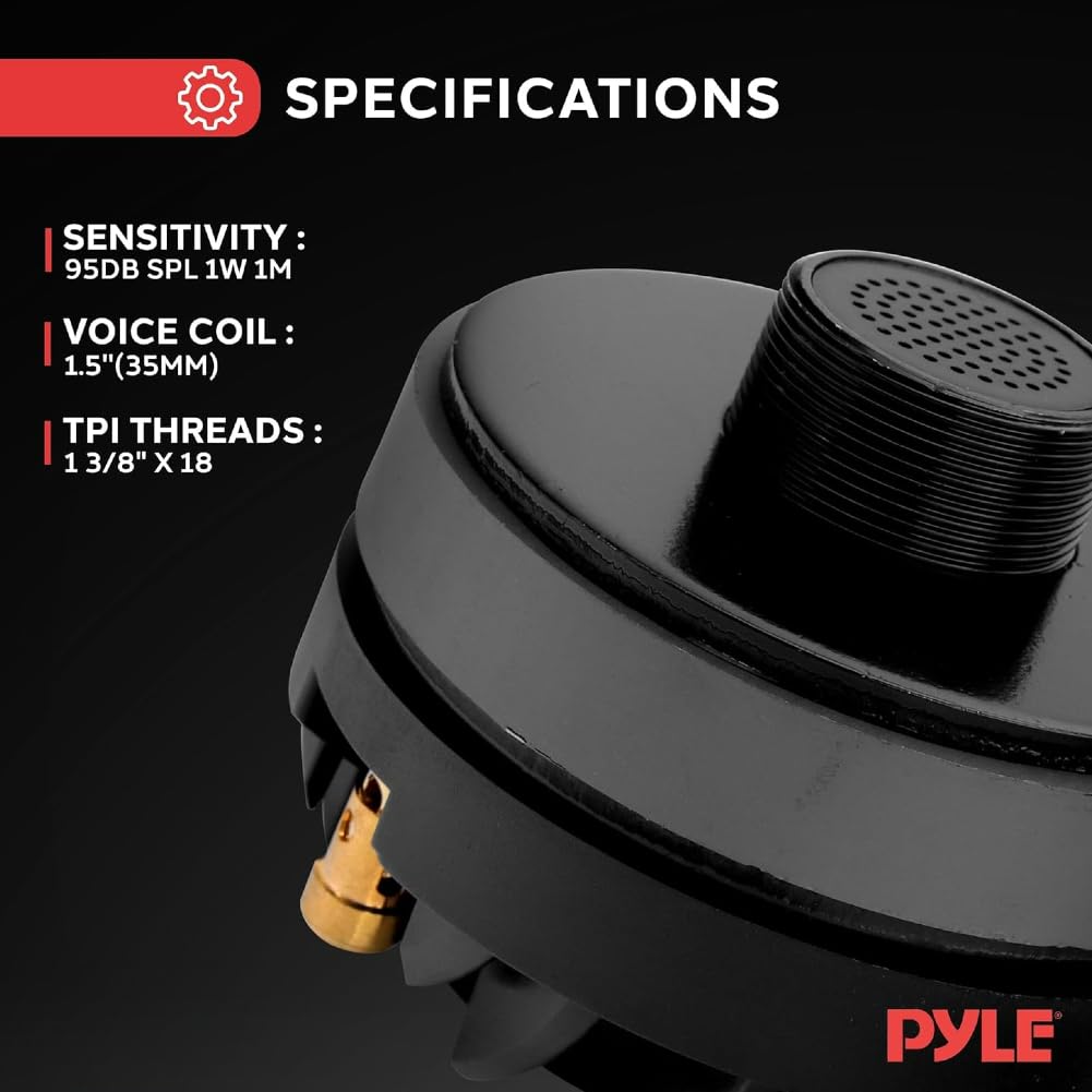 KIT SET PER PYLE PDS122 1 driver a compressione tweeter 125 watt rms 250 watt max, filettatura da 1" 2,5 cm, casa, feste, cassa, 8 ohm, 95 db, bobina 3,5 cm, 1 pezzo + condensatore omaggio