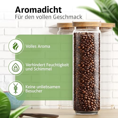 ElbFuchs Vorratsgläser mit Deckel luftdicht I 2x 1500ml I BPA-FREI & MOTTENSICHER I Vorratsdosen aus Borosilikatglas mit Holzdeckel I… – Ansicht 2