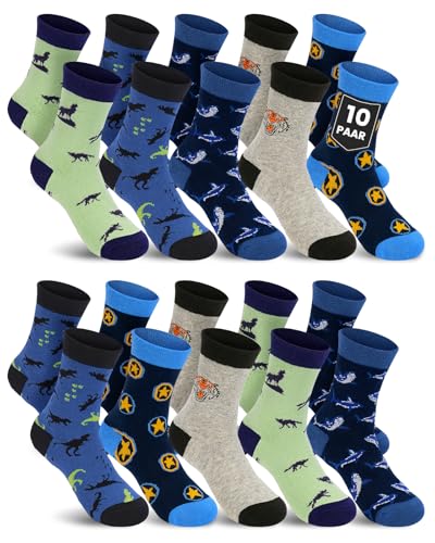 Kyopp 10 Paar Socken Kinder Jungen Kindersocken Dinosaurier Cotton Socks 29-32