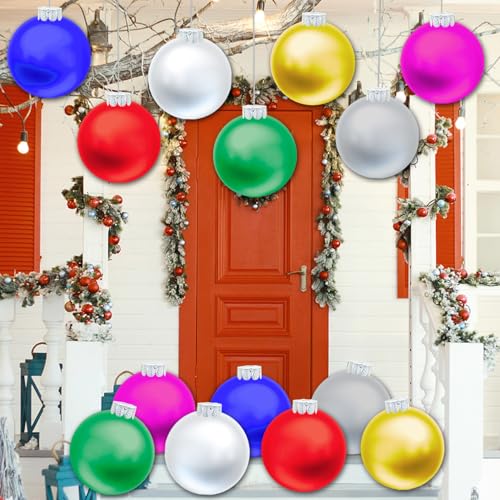 YHFUISK 10 PCS Outdoor Christmas Decorations 11 Inch Large Inflatable Christmas Balls Christmas Ornaments Decor for Front Door Yard Outdoor Christmas Tree with Pump for New Year Festive(7 Colors)