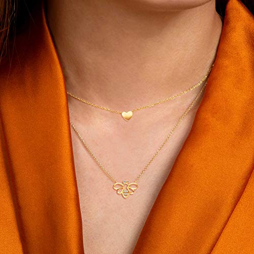 Carleen Solid Real 14K Yellow Gold Tiny Dot 6mm Round Small Cute Simple Heart Necklace Pendant Minimalist Dainty Everyday Fine Jewelry for Women, 16+2 Extender Gold Chain2