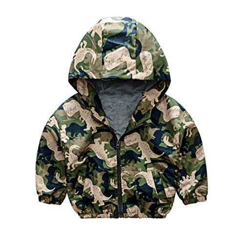 EISHOW Kids Baby Boys Long Sleeve Dinosaur Fall Coat Outwear Infant Toddler Hoodie Hooded Zip-up Thin Jacket Clothes Sweatshirt (Green A, 6-12 Months)