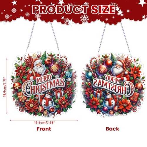 Image of HASTHIP Diamond Painting Kit Hanging Decor, Christmas Door Sign Hanging Decor, Shining Diamond Art Santa Claus Window Festive Ornament Christmas Gift 19x19cm