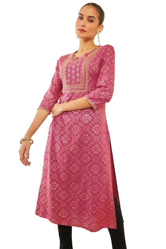 Image of Soch Womens Rayon Kurta with Geometric Print and Ethnic Embroidery