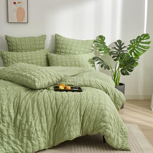 YASMENG Seersucker Bettwäsche 135x200 Grün Kariert Bettwäsche Seersucker...