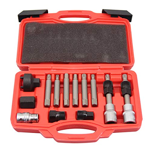UTMALL 13pc Alternator Freewheel Pulley Removal Socket Tools Set Kit for BMW Audi Buick Ford