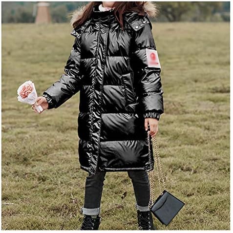 Kid Clothes Girls' Parkas Puffer Down Coat Warm Outwear Winter Thicken Zip Coat Jacket with Faux Fur Trim Hood Skin Friendly (Color : Black, Size : Medium)