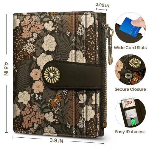 Image of Small Wallet for Women, RFID Blocking Bifold Card Holder Wallet with 10 Card Slots, Cash Compartment, Zipper Coin Pocket & ID Window, Cute Soft Vegan Leather Compact Wallet, Rose