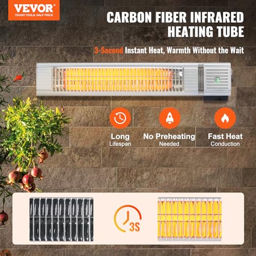 Vevor T12-GR15B Infrared Heater, 1500W Remote Control Electric Space Infrared Heater, Ip65 Protection Carbon Infrared Outdoor Heater With 3 Speeds, For Porch,Patio,Dining Room,Studio,Backyard,Garage thumb #1