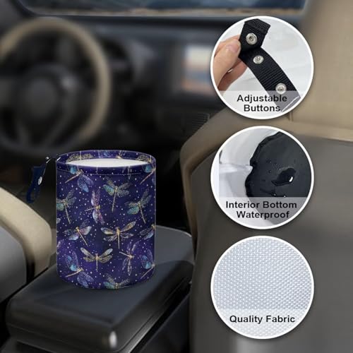 Image of Renewold Car Trash Can Blue Dragonfly Stylish Car Organizer Storage Bag for The Back /Front /Console of Any Cars, Sedans,SUVs,Vans & Trucks, Trash Bin Automotive Garbage Cans Foldable