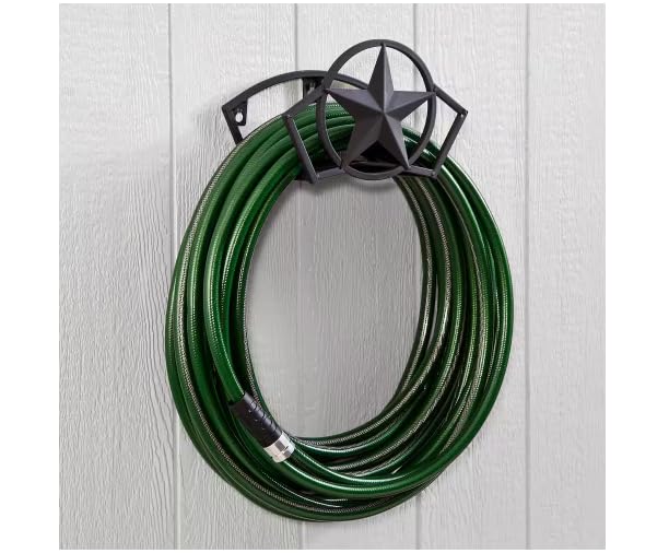 Star Design Garden Hose Holder, Black Metal, 125 ft Capacity, Wall Mount Hose Storage