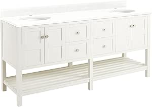 Signature Hardware 952444-RUMB-1 Olsen 72" Freestanding Double Basin Vanity Set with Cabinet, Vanity Top, and Rectangular Undermount Sinks - Single Faucet Holes - White/Feathered White