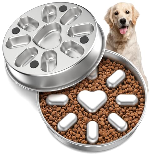 Slow Feeder Dog Bowl Stainless Steel, Non-Slip Metal Dog Food Bowl for Fast Eaters, Anti-Gulping Bloat Stop Pet Bowl, Slows Down Eating, Dishwasher Safe, 2 Cup Bowl for Small & Medium Dogs