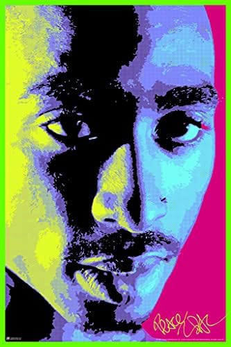 Tupac Posters 2Pac Poster Face 90s Hip Hop Rapper Posters for Room Aesthetic Mid 90s 2Pac Merch Cool Psychedelic Trippy Hippie Decor UV Light Reactive Black Light Eco Blacklight Poster for Room 12×18