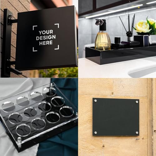 Image of 4 Pack 12 x 15.75 Inch Black Acrylic Sheet - 1 /4 inch Thick Square Plexiglass Sheets, Black Cast Acrylic Sheet with Protective Paper for DIY Display, Craft, Sign, Painting, Laser Cutting (5.3 mm)