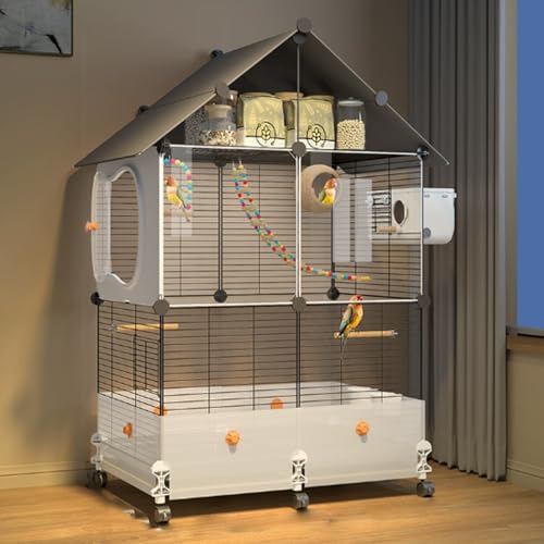 鳥かご 大型 鳥ケージ キャスター付き 移動便利 ダブルロック設計 清掃が簡単 餌入れ付き ル鳥かご 複数飼い大型インコ ケージ セキセイインコゴザクラインコオカメイ (72*36*117K)