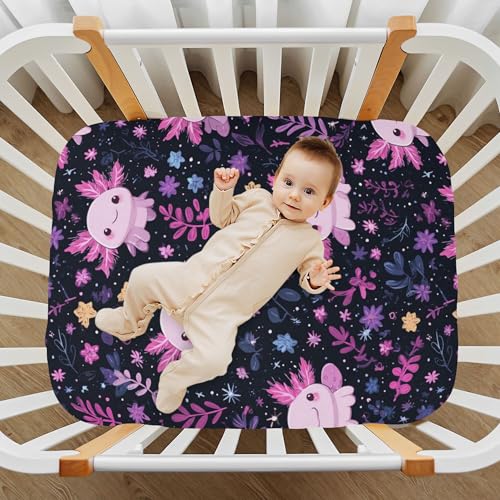 Image of Sea Axolotl Cute Crib Sheets Soft Breathable Fitted Baby Crib Sheets Mattress Cover for Girls Boys, 52 inch x 28 inch x 9 inch