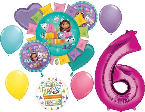 Gabby's 6th Birthday Party Supplies Cats and Dollhouse Balloon Bo...