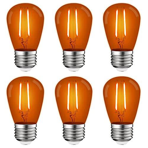 LUXRITE S14 Edison LED Orange Light Bulbs, 0.5W, Colored LED Bulbs (6 Pack)