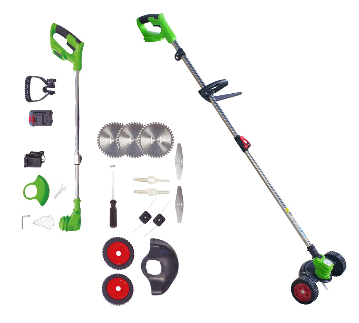 VENTEO - ROTORAZER 8en1 Tondeuse, Taille-Bordures, Coupe-Bordures sans Fil | Coupe Bordure Batterie Multifonction 3 Angles 3 Hauteurs Lames Interchangeables | Entretien Bordure Jardin Gazon