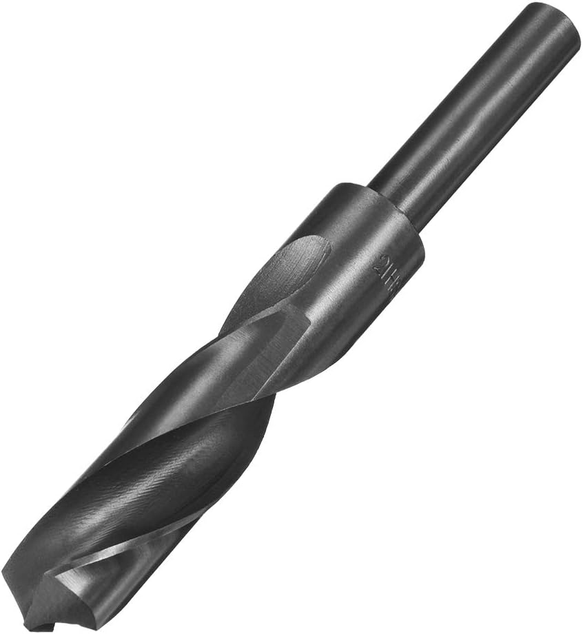 uxcell Reduced Shank Drill Bit 21mm Black Nitride Coated with 1/2 Inch Straight Shank, High Speed Steel HSS 9341 Twist Drill Bit for Stainless Steel Alloy Metal Plastic