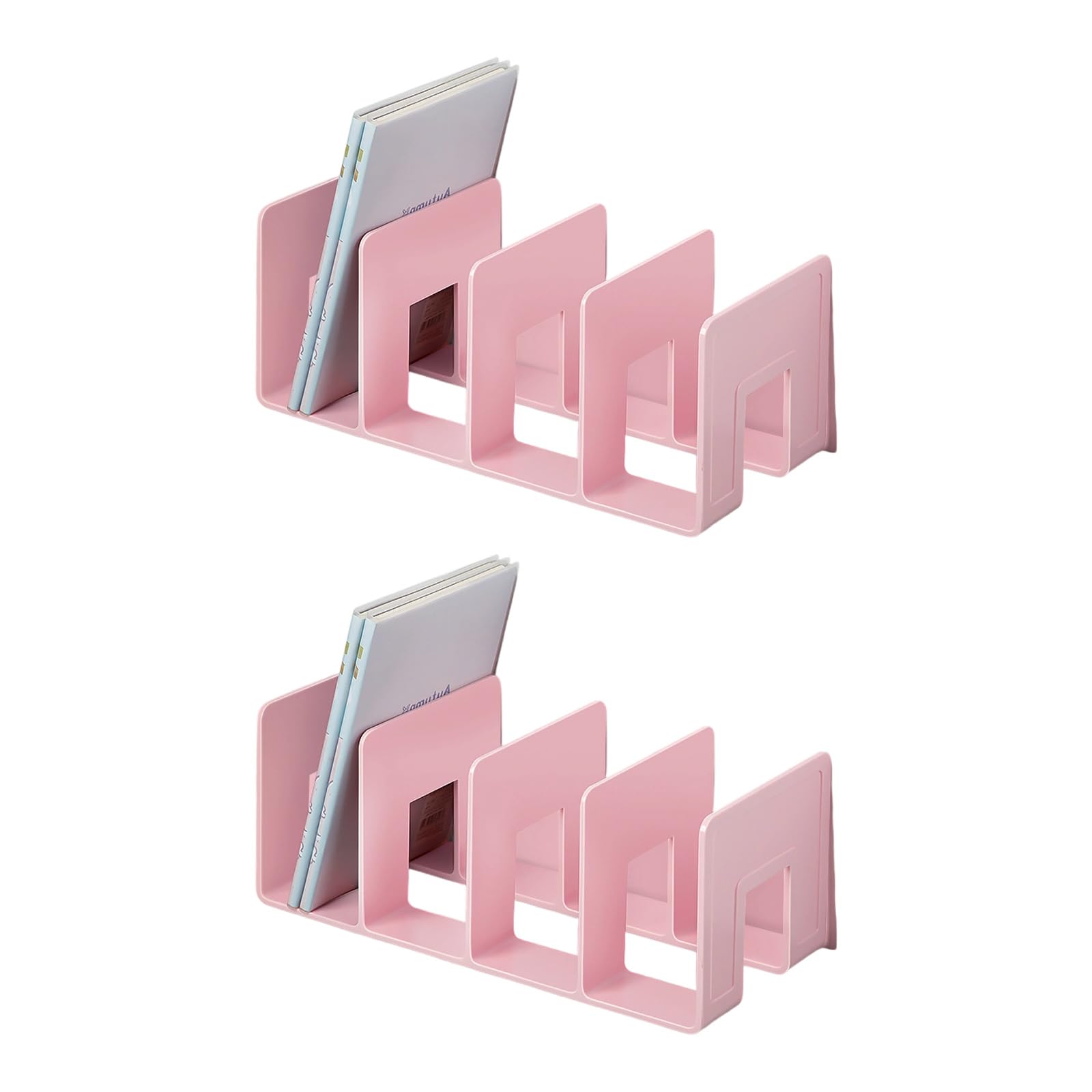 2Pieces Acrylic Bookends for Shelf 4 Section Book End Magazine Stand Book Stoppers Space Saving Desk Organizers Bookends for