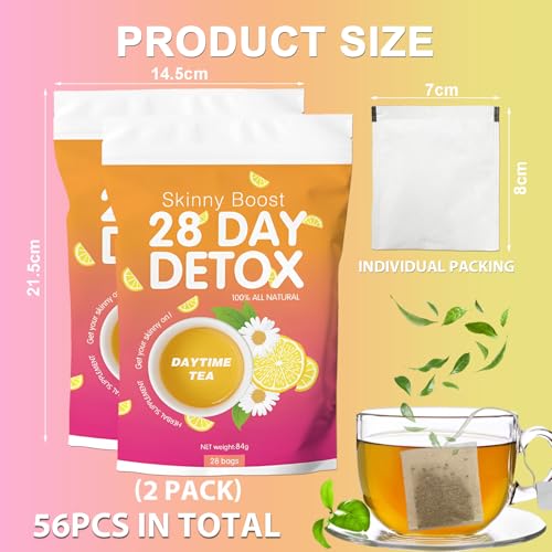 56 Tage Detox Tee für Abnehmen, Zitrus Detox Tee, Natural Körper Formender Tee, Fördert den Stoffwechsel, Natürlicher Grüner Tee, Sanfte Entgiftung, Für Frauen und Männer
