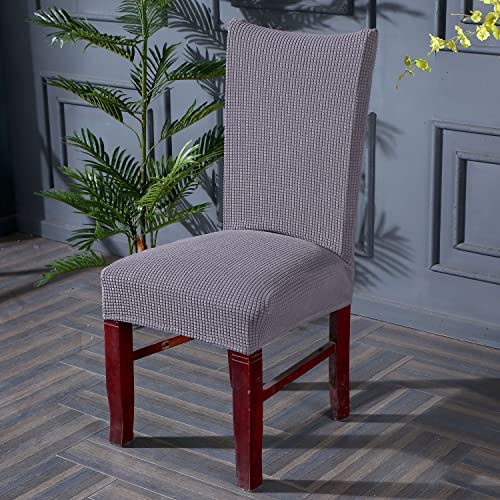 Soulfeel Set Of 6 Stretch Textured Check Dining Chair Covers Removable And Washable Spandex Parsons Chair Seat Protector Slipcovers For Dining Room Restaurant Hotel Banquet Ceremony (Solid Gray) #TOP3