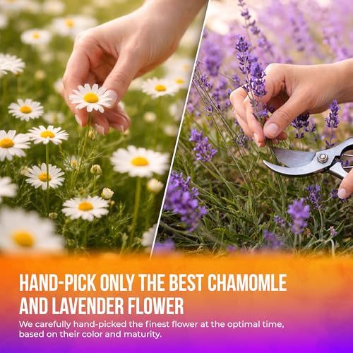 Image of FreshDrinkUS, Premium 60 Chamomile Lavender Tea Bags, Calming Herbal Blend Strong Support for Relaxation & Better Sleep | Naturally Caffeine-Free Bedtime Tea with Soothing Floral Aroma, 100% Natural, Hand-made No Sugar / Caffeine / Gluten, Vegan