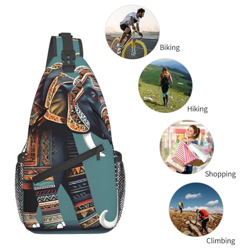 Mochila cruzada deportiva con estampado elefante azteca negra miniatura 6