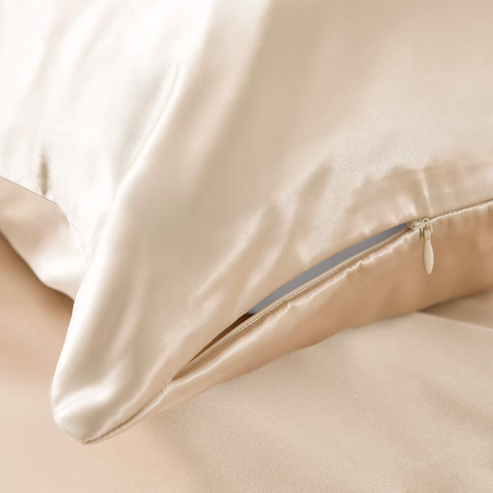 THXSILK Funda de almohada de seda de 25 Momme para cabello y piel, funda de almohada de seda de morera, hipoalergénica con cremallera oculta, seda pura en ambos lados… (champán, 45 x 45 cm)
