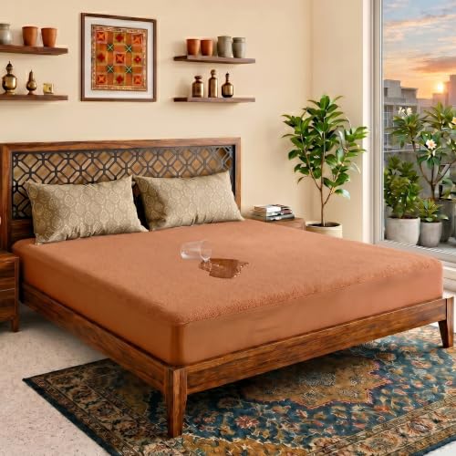 Image of Lithara Terry Cotton Fitted Mattress Protector for King Size Bed | Waterproof & Elastic Band | Ultra Soft & Hypoallergenic Mattress Cover | Size : 72 x 75 Inches (6 x 6.25 Feet) | (Gold)