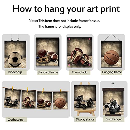 Sports Wall Art Prints Set Of 6 Retro Posters Rustic Soccer Football Baseball Basketball On Vintage Wood Grain Floor Wall Decor Canvas Art Painting For Living Room Bedroom Kids Boy Room Decoration (8"X10" Unframed) #TOP2