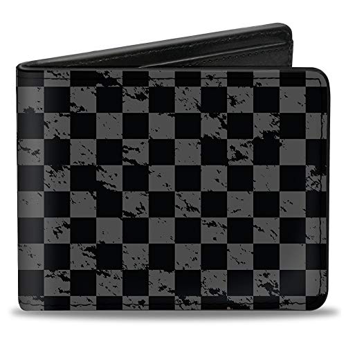 Buckle-Down Men's Wallet, Bifold, Checker Weathered Black Gray, Vegan Leather, Multi, 4.0