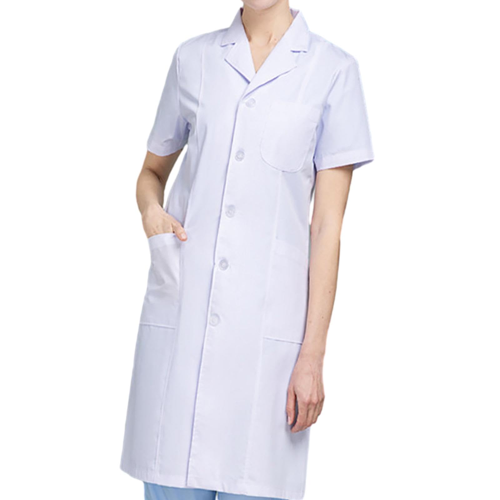 LOOM TREE Lab Coat Female White Comfortable Laboratory Coat for Food Scientist Biology Short Sleeved XS