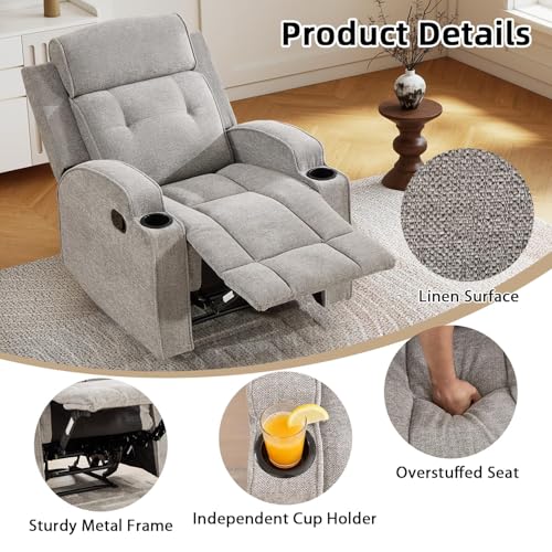 Sillón reclinable manual tela gris claro miniatura 3