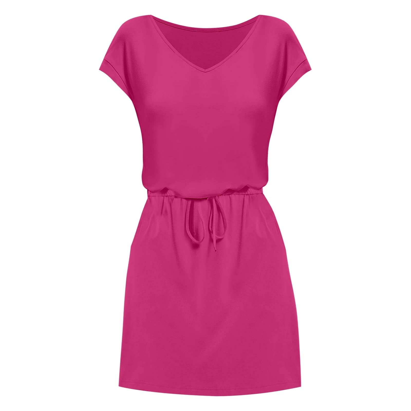 Women's Skirt Suit V Neck Short Sleeve Pure Color Casual Wear Elegant Outfit with Stylish Design (M) Hot Pink