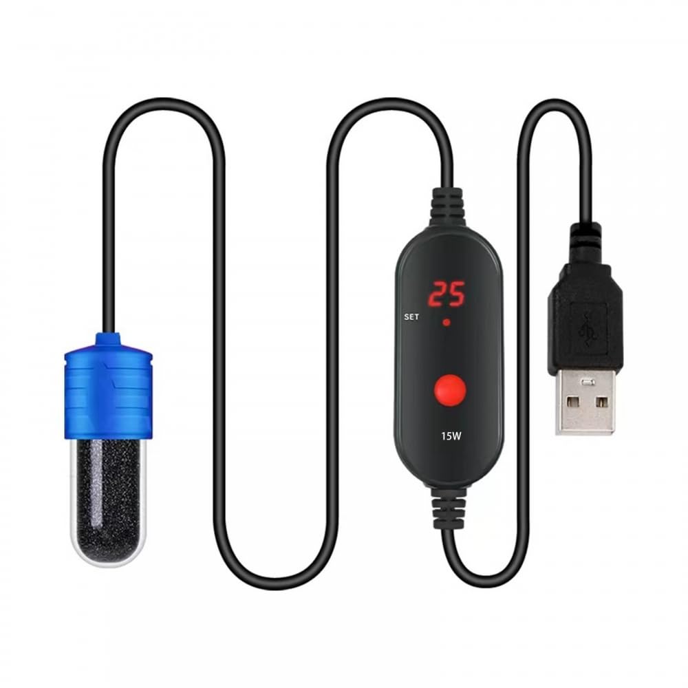 Calentador de Acuario, Calentador Sumergible USB de 15 W CC 5 V Calentador de Tanque de Peces para peceras pequeñas máximo de Agua 3L