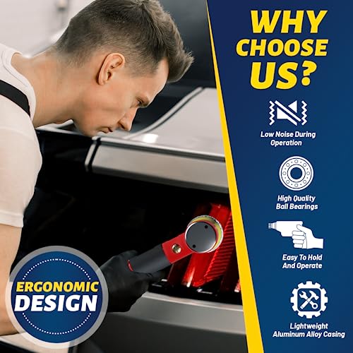Autolock Mini Air Sander, 1/2/3 Inch Random Orbital Air Sander, 16000RPM Mini Pneumatic Sander for Auto Body Work, High Speed Sanders & Polisher with 18 Sandpapers (Red) - Thumbnail 5