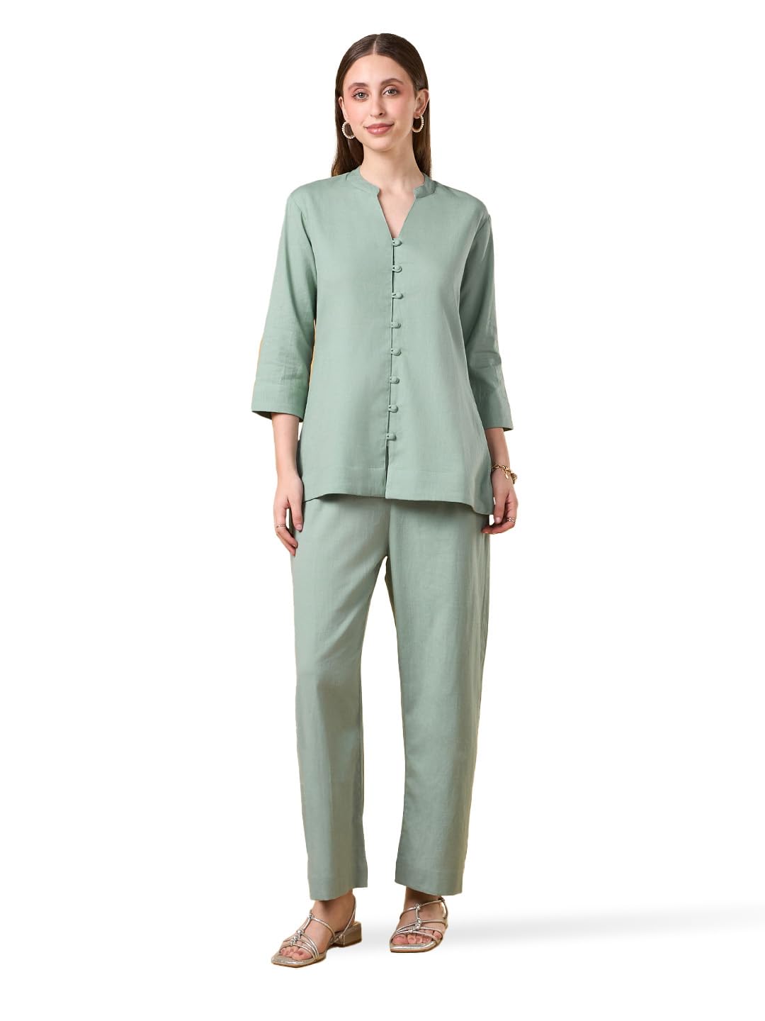 Women’s Solid Co-ord Set | Relaxed Fit Shirt & Pant Set | Soft Cotton-Linen Fabric | Casual & Travel Wear-picture-31