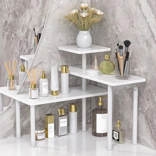 Image of JayRex Bathroom Organizer Countertop Corner Shelf, 3 Tier Moveable Organizer for Make Up, Dresser Table, Desktop (White)