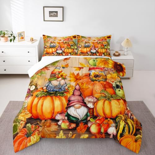 Castle Fairy Kids Fall Pumpkin Bedding Set for Boys Girls,Retro