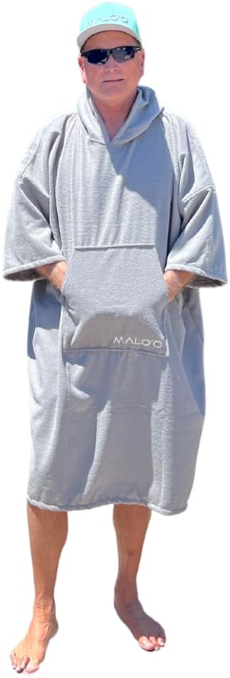 Malo'o Surf Poncho Changing Robe with Hood | Quick Dry Microfiber Wetsuit Changing Towel with Pocket for Surfing Poncho Men Women and Children