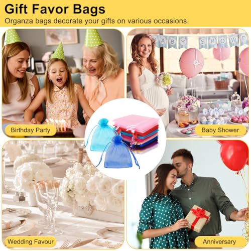 Image of HRX Package 100pcs Small Organza Bags 3x4 inch, Assorted Color Mesh Jewelry Pouches Drawstring Empty Sachets for Bracelets Candy Small Gift