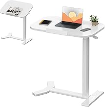 SANODESK H5 Side Table for Laptop, Height Adjustable and Mobile Design with Wheels, with Cup Holder, Ideal for Bed and Sofa, White Finish