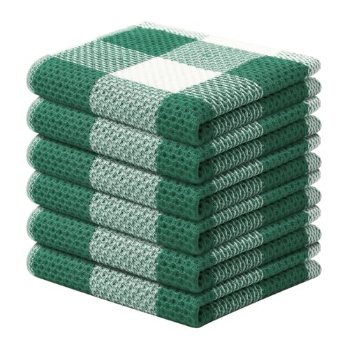 Mordimy Cotton Weave Dish Cloths, 12"x 12", 6 Pack, Dark Green & White