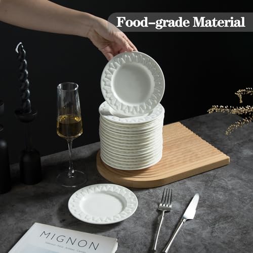 TAMAYKIM-18-Pieces-6-Inch-Porcelain-Dinner-Plates-Small-Dessert-Plate-Appetizer-Plates-Leaf-Pattern-Dinnerware-Sets-Scratch-Resistant-Microwave-Oven-and-Dishwasher-Safe-White TAMAYKIM 18 Pieces 6 Inch Porcelain Dinner Plates Small Dessert Plate Appetizer Plates Leaf Pattern Dinnerware Sets Scratch Resistant Microwave Oven and Dishwasher Safe White