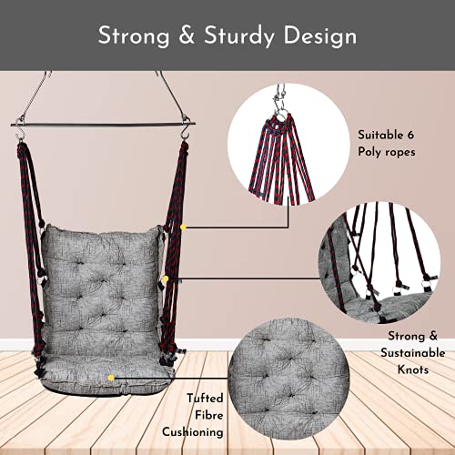 Image of Swingzy Make In India, Soft Leather Velvet Hanging Cotton Swing Chair, Jhula For Adults, Swing For Indoor /Outdoor,Home, Balcony & Garden,200 Kgs Weight Capacity(Marble White,Free Hanging Accessories)