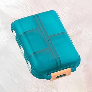 Medicine Box Case Plastic Waterproof 10 Compartments Buckle Lock Weekly Portable Medicine Organizer for Travel and Home Use Perfect for Daily Medication Storage and Management(Green)