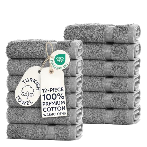 Chakir Turkish Linens 12 Piece Washcloth Set, 100% Cotton Luxury